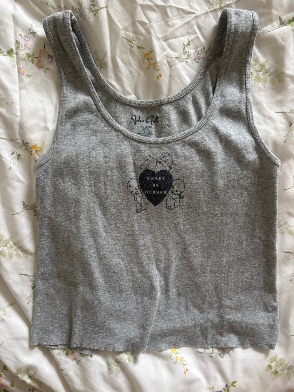 Brandy Melville Gray Ribbed Tank Top with Black Heart Graphic